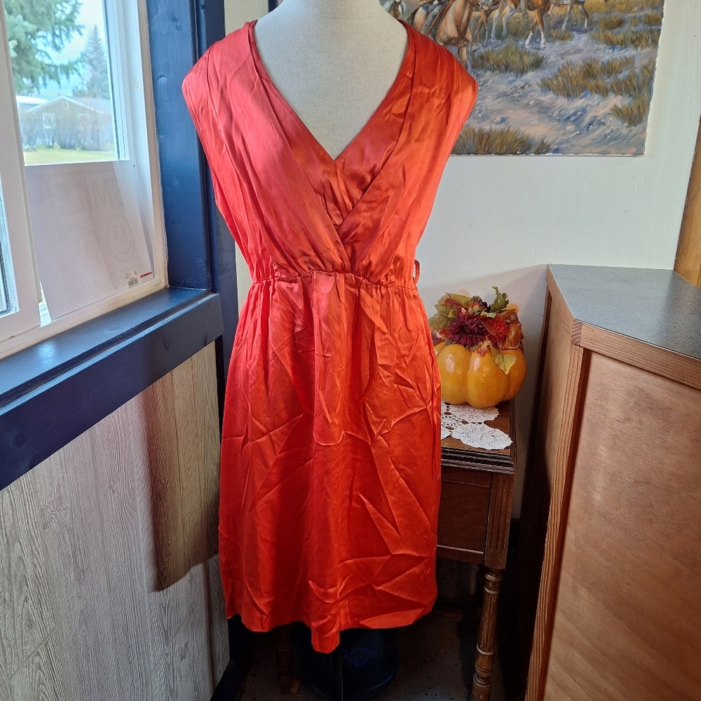 Kenneth Cole New York 100% Silk Burnt Orange Dress, Small, RN#81633